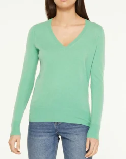 Pull 100% Cachemire Yocon col V vert-Galeries Lafayette Hot