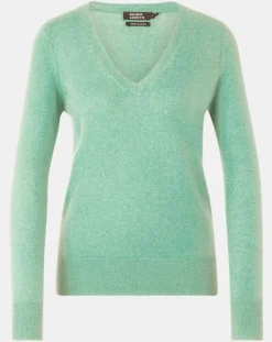 Pull 100% Cachemire Yocon col V vert-Galeries Lafayette Hot