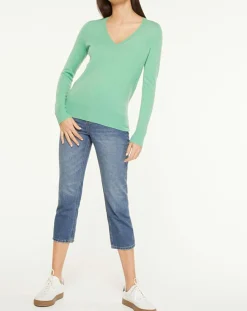 Pull 100% Cachemire Yocon col V vert-Galeries Lafayette Hot