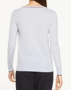 Pull 100% Cachemire Yocond col V bleu clair-Galeries Lafayette New