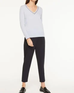 Pull 100% Cachemire Yocond col V bleu clair-Galeries Lafayette New