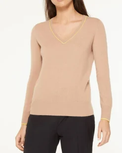 Pull 100% Cachemire Yocond col V beige-Galeries Lafayette New