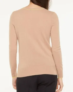 Pull 100% Cachemire Yocond col V beige-Galeries Lafayette New