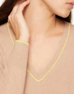 Pull 100% Cachemire Yocond col V beige-Galeries Lafayette New