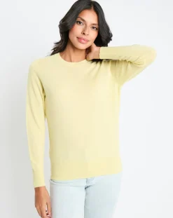 Pull 100% Cachemire Zabri col rond jaune-Galeries Lafayette New