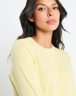 Pull 100% Cachemire Zabri col rond jaune-Galeries Lafayette New