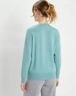 Pull 100% Cachemire Zabri col rond bleu/vert-Galeries Lafayette Online