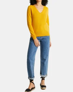 Femme Galeries Lafayette Pulls^Pull 100% Cachemire Zocon col V jaune