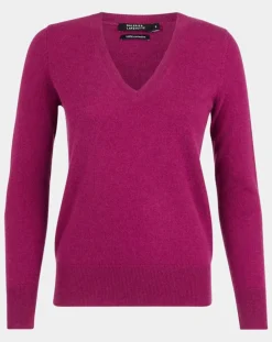 Pull 100% Cachemire Zocon col V violet-Galeries Lafayette Clearance