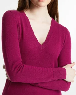 Pull 100% Cachemire Zocon col V violet-Galeries Lafayette Clearance