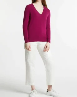 Pull 100% Cachemire Zocon col V violet-Galeries Lafayette Clearance
