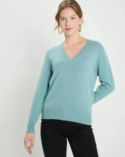 Femme Galeries Lafayette Pulls^Pull 100% Cachemire Zocon col V bleu/vert