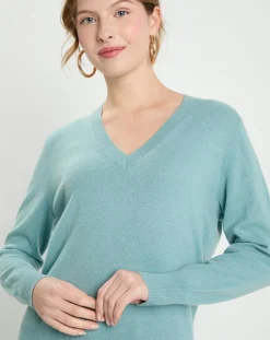 Femme Galeries Lafayette Pulls^Pull 100% Cachemire Zocon col V bleu/vert