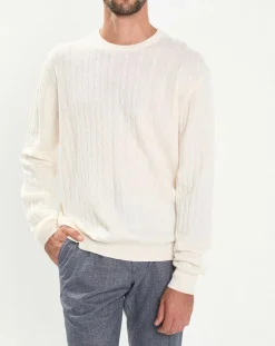 Homme Hackett London Pulls^Pull 100% Laine d'agneau col rond Cable écru