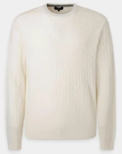 Homme Hackett London Pulls^Pull 100% Laine d'agneau col rond Cable écru