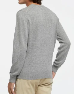 Homme Hackett London Pulls^Pull 100% Laine d'agneau col rond gris moyen