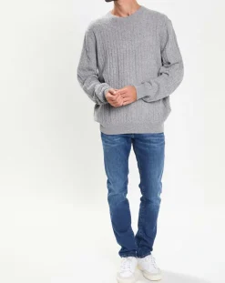 Pull 100% Laine d'agneau col rond Cable gris clair-Hackett London New