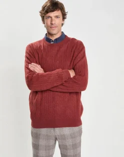 Homme Hackett London Pulls^Pull 100% Laine d'agneau col rond Cable orange moyen