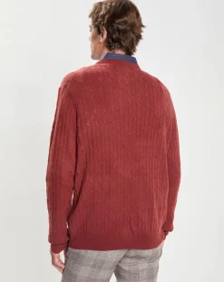 Homme Hackett London Pulls^Pull 100% Laine d'agneau col rond Cable orange moyen