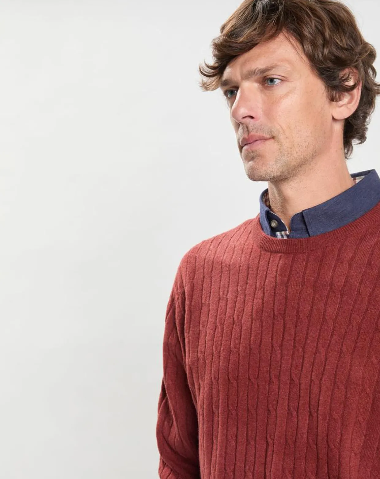 Homme Hackett London Pulls^Pull 100% Laine d'agneau col rond Cable orange moyen
