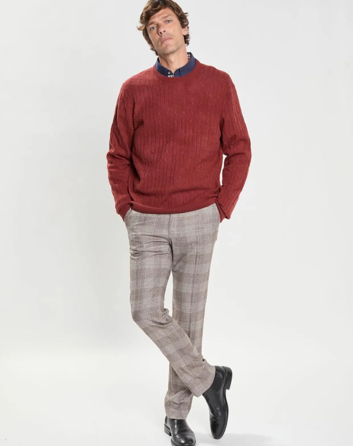 Homme Hackett London Pulls^Pull 100% Laine d'agneau col rond Cable orange moyen