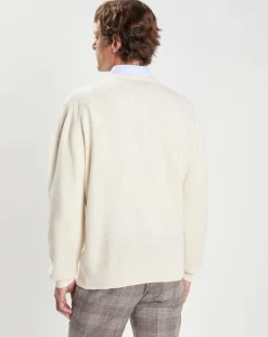 Pull 100% Laine d'agneau col V écru-Hackett London Clearance