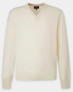 Pull 100% Laine d'agneau col V écru-Hackett London Clearance