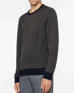 Homme Hackett London Pulls^Pull 100% Laine imprimé pied-de-poule marron/bleu marine