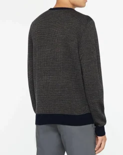 Homme Hackett London Pulls^Pull 100% Laine imprimé pied-de-poule marron/bleu marine