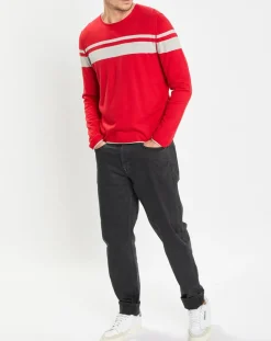 Homme Marc O'Polo Pulls^Pull à rayures rouge/gris