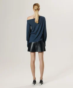 Pull Abby 100% laine épaule nue asymétrique bleu pétrole-Rodier New