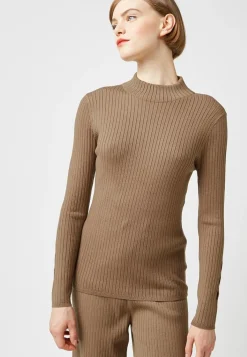 Pull, Abelle col montant ouvertures marron camel-Rodier