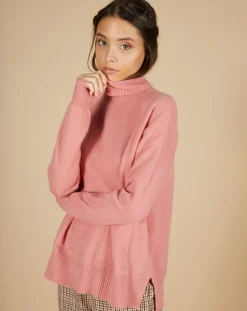 Pull ample 100% Cachemire Alicia Col roulé à poches bois de rose-Cashmere Tribu Online