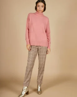 Pull ample 100% Cachemire Alicia Col roulé à poches bois de rose-Cashmere Tribu Online