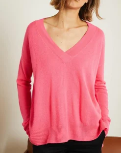 Femme Miss Cashmere Pulls^Pull ample 100% Cachemire Iris Col V rose fluo