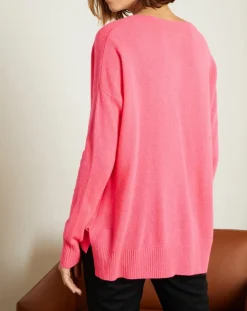 Femme Miss Cashmere Pulls^Pull ample 100% Cachemire Iris Col V rose fluo