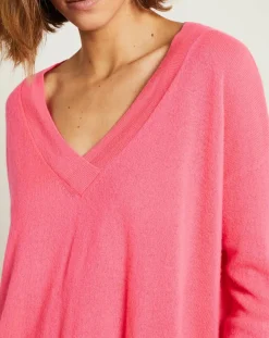 Femme Miss Cashmere Pulls^Pull ample 100% Cachemire Iris Col V rose fluo