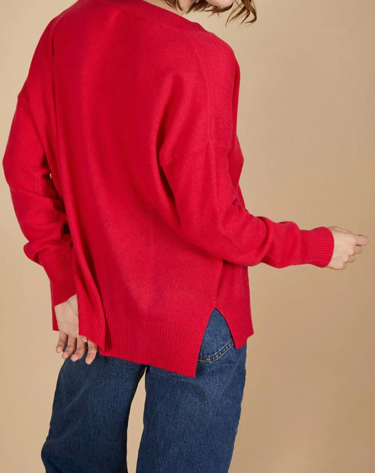 Pull ample 100% Cachemire Isidore col V fuchsia-Cashmere Tribu Discount