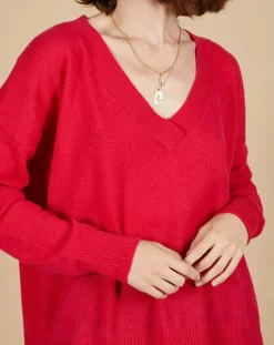 Pull ample 100% Cachemire Isidore col V fuchsia-Cashmere Tribu Discount