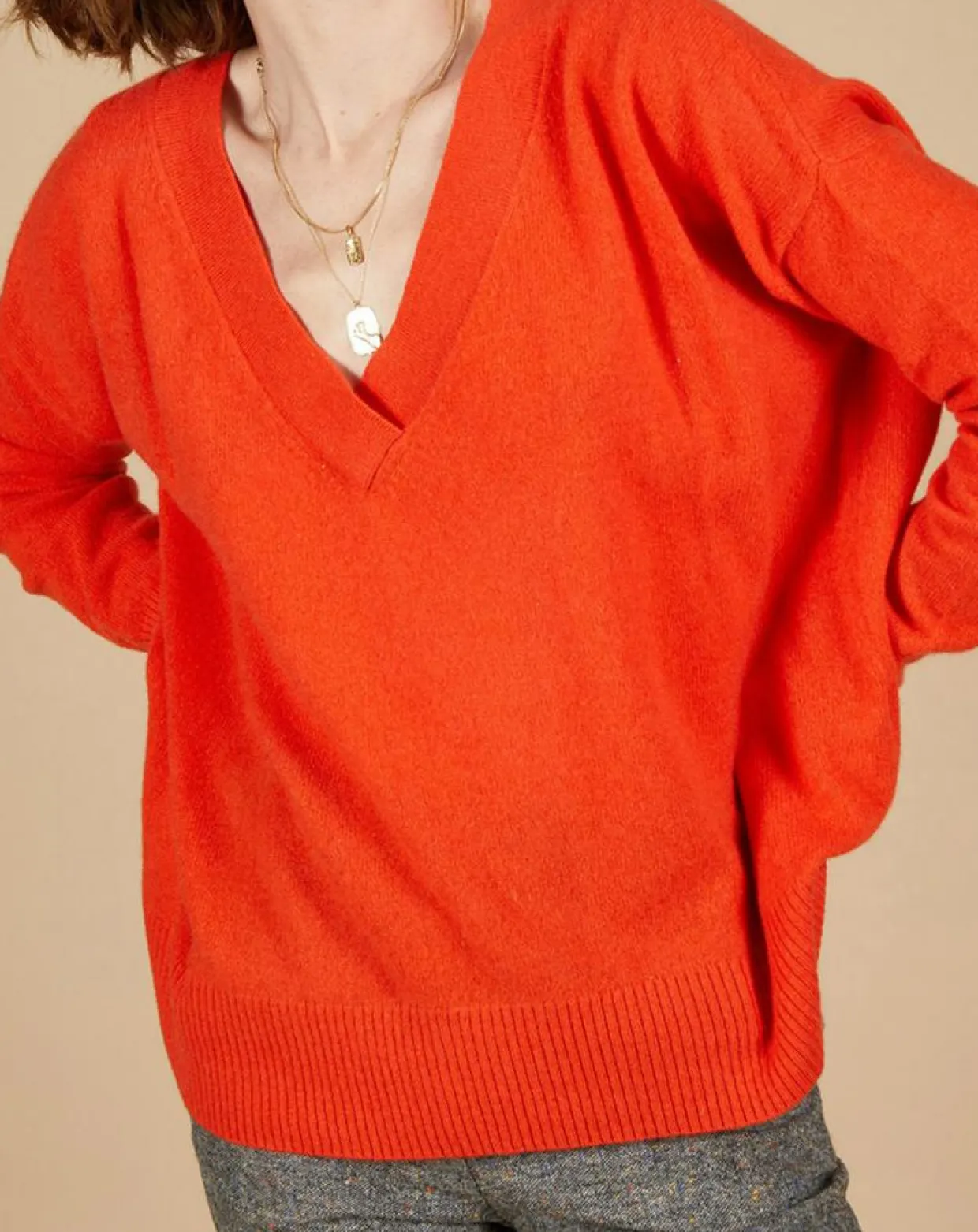 Femme Cashmere Tribu Pulls^Pull ample 100% Cachemire Isidore col V orange