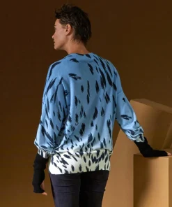Pull Anémone 100% Cachemire imprimé léopard bleu azur-Rodier Online