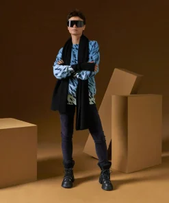 Pull Anémone 100% Cachemire imprimé léopard bleu azur-Rodier Online