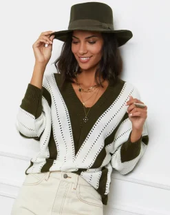 Pull Anna kaki/blanc-L'Armoire de Suzette Hot