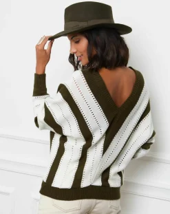 Pull Anna kaki/blanc-L'Armoire de Suzette Hot