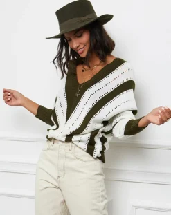 Pull Anna kaki/blanc-L'Armoire de Suzette Hot