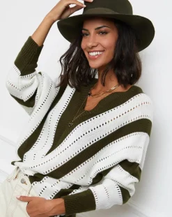 Pull Anna kaki/blanc-L'Armoire de Suzette Hot
