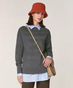 Pull Annouck 100% laine jacquard gris foncé-Rodier Outlet