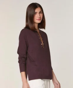 Pull Aymone 100% Laine chaine col V marron foncé-Rodier Clearance