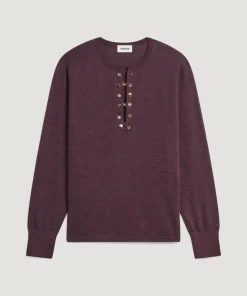 Pull Aymone 100% Laine chaine col V marron foncé-Rodier Clearance