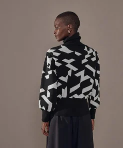 Pull Azalée, jacquard, col roulé noir-Rodier Online